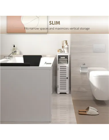 HOMCOM Bathroom Floor Cabinet, Bathroom Storage Unit with Louvered Door, Open Shelf, Adjustable Shelf, White, 22 x 20 x 75 cm