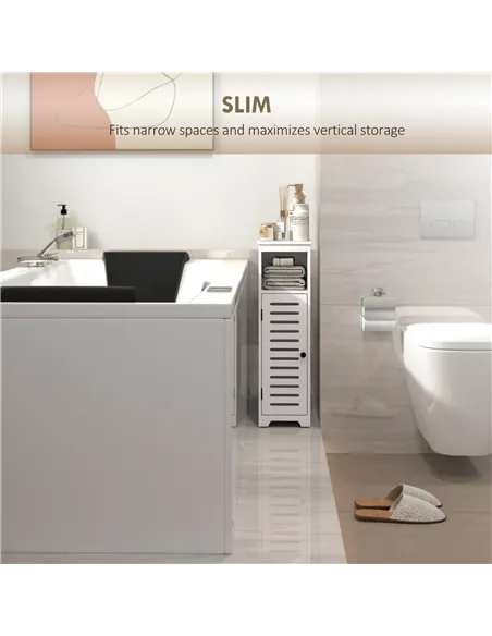 HOMCOM Bathroom Floor Cabinet, Bathroom Storage Unit with Louvered Door, Open Shelf, Adjustable Shelf, White, 22 x 20 x 75 cm