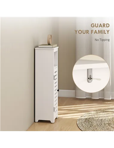 HOMCOM Bathroom Floor Cabinet, Bathroom Storage Unit with Louvered Door, Open Shelf, Adjustable Shelf, White, 22 x 20 x 75 cm