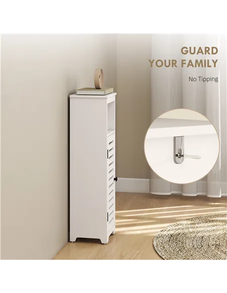 HOMCOM Bathroom Floor Cabinet, Bathroom Storage Unit with Louvered Door, Open Shelf, Adjustable Shelf, White, 22 x 20 x 75 cm