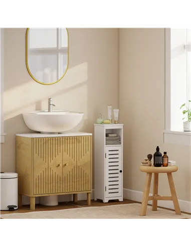 HOMCOM Bathroom Floor Cabinet, Bathroom Storage Unit with Louvered Door, Open Shelf, Adjustable Shelf, White, 22 x 20 x 75 cm