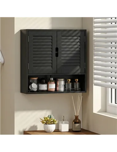 HOMCOM Bathroom Cabinet, Wall Mounted Storage Cabinet with Adjustable Shelves, 60 x 20 x 60 cm, Black