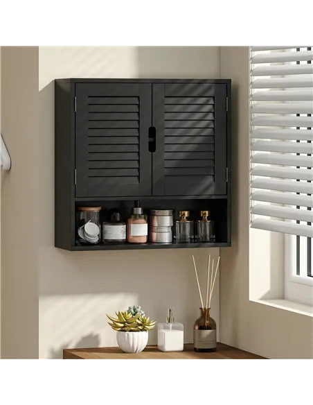 HOMCOM Bathroom Cabinet, Wall Mounted Storage Cabinet with Adjustable Shelves, 60 x 20 x 60 cm, Black