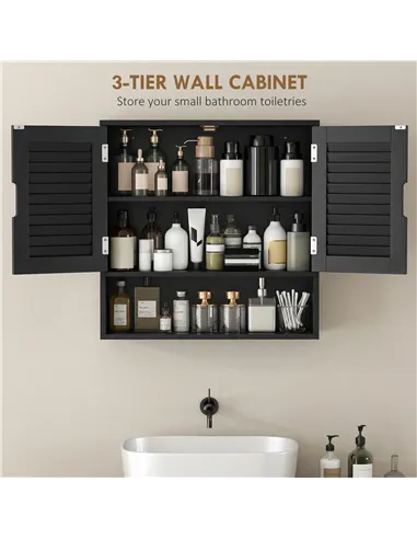HOMCOM Bathroom Cabinet, Wall Mounted Storage Cabinet with Adjustable Shelves, 60 x 20 x 60 cm, Black