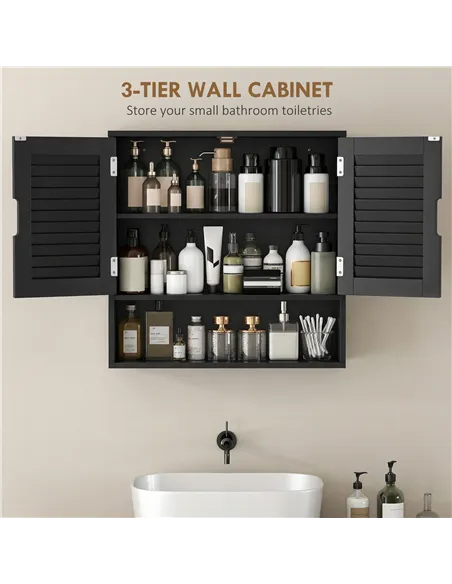 HOMCOM Bathroom Cabinet, Wall Mounted Storage Cabinet with Adjustable Shelves, 60 x 20 x 60 cm, Black