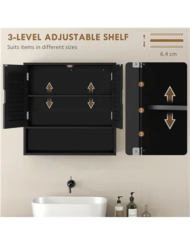 HOMCOM Bathroom Cabinet, Wall Mounted Storage Cabinet with Adjustable Shelves, 60 x 20 x 60 cm, Black