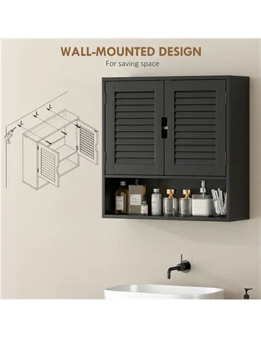 HOMCOM Bathroom Cabinet, Wall Mounted Storage Cabinet with Adjustable Shelves, 60 x 20 x 60 cm, Black