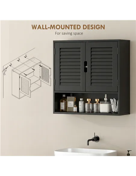 HOMCOM Bathroom Cabinet, Wall Mounted Storage Cabinet with Adjustable Shelves, 60 x 20 x 60 cm, Black