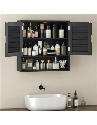 HOMCOM Bathroom Cabinet, Wall Mounted Storage Cabinet with Adjustable Shelves, 60 x 20 x 60 cm, Black