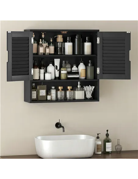 HOMCOM Bathroom Cabinet, Wall Mounted Storage Cabinet with Adjustable Shelves, 60 x 20 x 60 cm, Black
