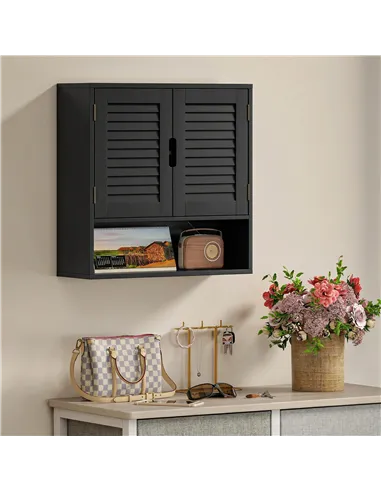 HOMCOM Bathroom Cabinet, Wall Mounted Storage Cabinet with Adjustable Shelves, 60 x 20 x 60 cm, Black