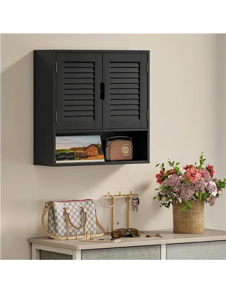 HOMCOM Bathroom Cabinet, Wall Mounted Storage Cabinet with Adjustable Shelves, 60 x 20 x 60 cm, Black