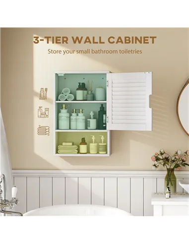 HOMCOM Bathroom Cabinet, Wall Mounted Storage Cabinet with Adjustable Shelves, 40 x 20 x 60 cm, White