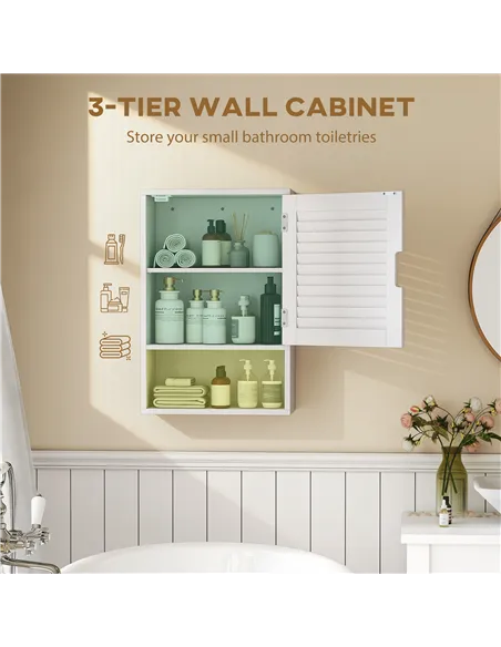 HOMCOM Bathroom Cabinet, Wall Mounted Storage Cabinet with Adjustable Shelves, 40 x 20 x 60 cm, White