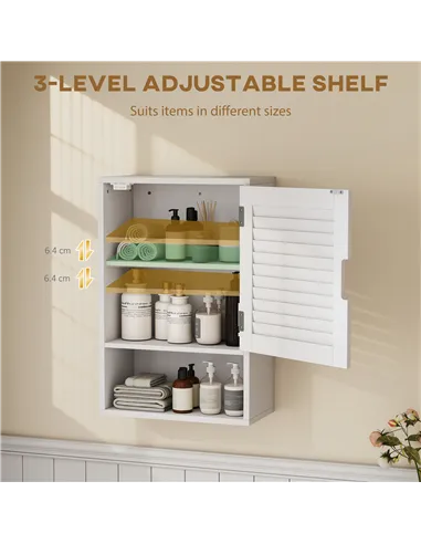 HOMCOM Bathroom Cabinet, Wall Mounted Storage Cabinet with Adjustable Shelves, 40 x 20 x 60 cm, White