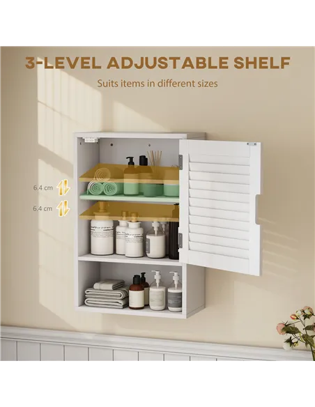 HOMCOM Bathroom Cabinet, Wall Mounted Storage Cabinet with Adjustable Shelves, 40 x 20 x 60 cm, White