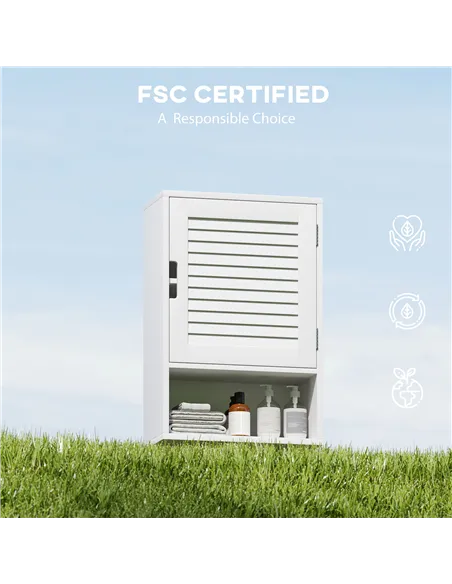 HOMCOM Bathroom Cabinet, Wall Mounted Storage Cabinet with Adjustable Shelves, 40 x 20 x 60 cm, White