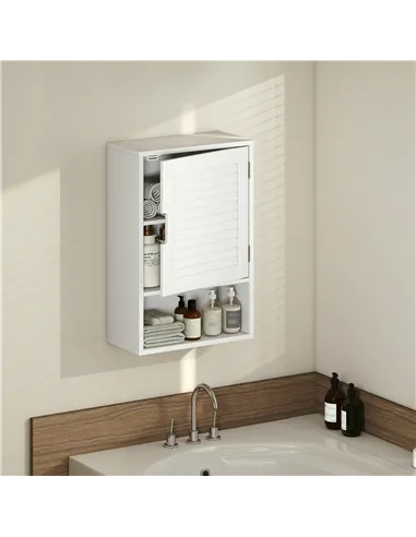 HOMCOM Bathroom Cabinet, Wall Mounted Storage Cabinet with Adjustable Shelves, 40 x 20 x 60 cm, White