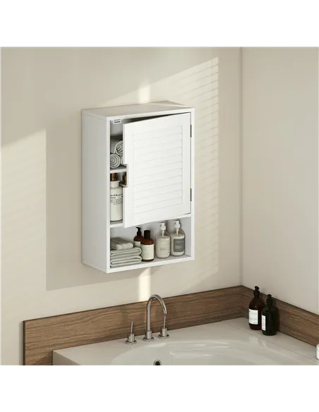 HOMCOM Bathroom Cabinet, Wall Mounted Storage Cabinet with Adjustable Shelves, 40 x 20 x 60 cm, White
