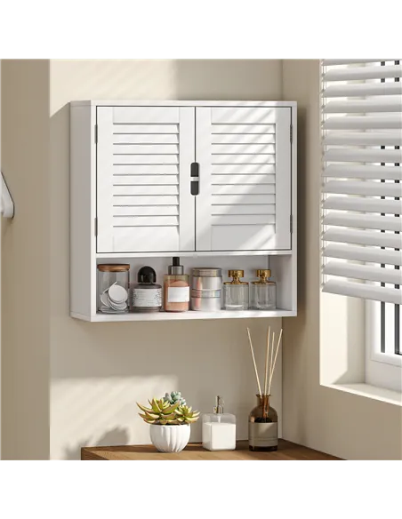 HOMCOM Bathroom Cabinet, Wall Mounted Storage Cabinet with Adjustable Shelves, 60 x 20 x 60 cm, White