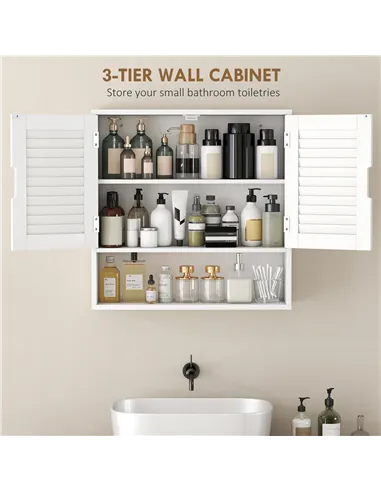 HOMCOM Bathroom Cabinet, Wall Mounted Storage Cabinet with Adjustable Shelves, 60 x 20 x 60 cm, White