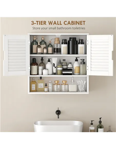 HOMCOM Bathroom Cabinet, Wall Mounted Storage Cabinet with Adjustable Shelves, 60 x 20 x 60 cm, White