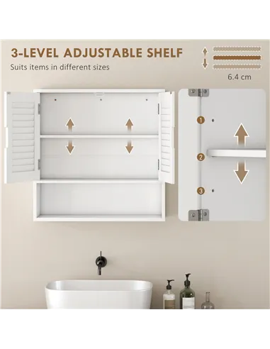 HOMCOM Bathroom Cabinet, Wall Mounted Storage Cabinet with Adjustable Shelves, 60 x 20 x 60 cm, White