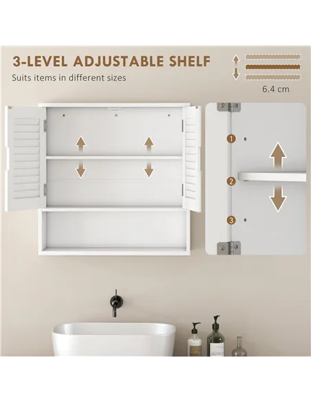 HOMCOM Bathroom Cabinet, Wall Mounted Storage Cabinet with Adjustable Shelves, 60 x 20 x 60 cm, White