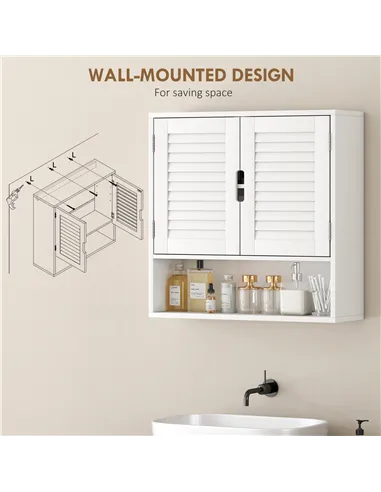 HOMCOM Bathroom Cabinet, Wall Mounted Storage Cabinet with Adjustable Shelves, 60 x 20 x 60 cm, White