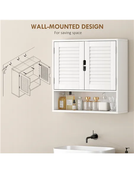 HOMCOM Bathroom Cabinet, Wall Mounted Storage Cabinet with Adjustable Shelves, 60 x 20 x 60 cm, White