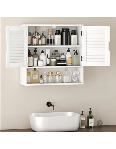 HOMCOM Bathroom Cabinet, Wall Mounted Storage Cabinet with Adjustable Shelves, 60 x 20 x 60 cm, White