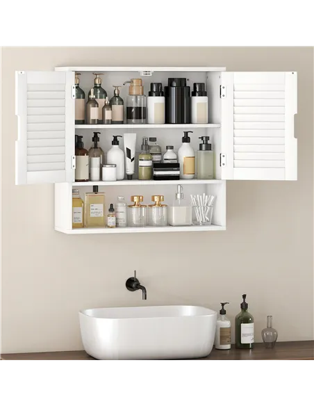 HOMCOM Bathroom Cabinet, Wall Mounted Storage Cabinet with Adjustable Shelves, 60 x 20 x 60 cm, White