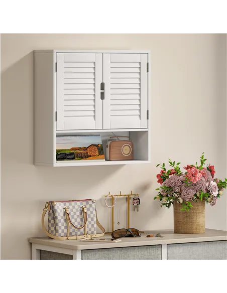 HOMCOM Bathroom Cabinet, Wall Mounted Storage Cabinet with Adjustable Shelves, 60 x 20 x 60 cm, White