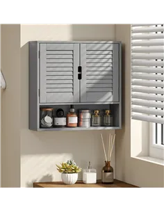 HOMCOM Bathroom Cabinet, Wall Mounted Storage Cabinet with Adjustable Shelves, 60 x 20 x 60 cm, Grey 2