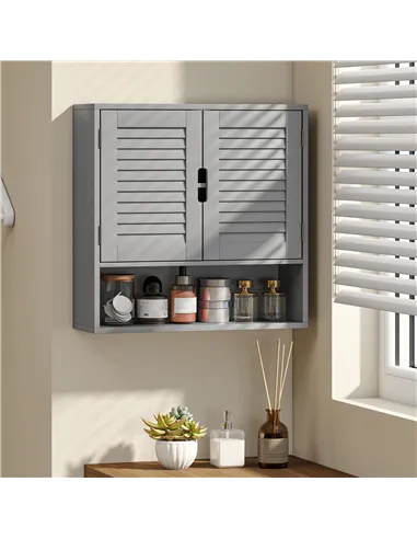HOMCOM Bathroom Cabinet, Wall Mounted Storage Cabinet with Adjustable Shelves, 60 x 20 x 60 cm, Grey
