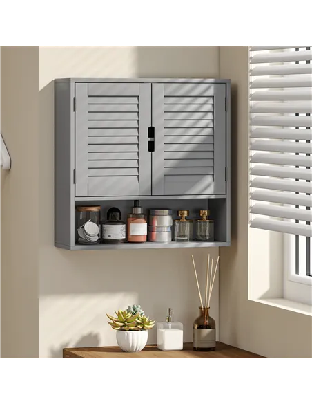 HOMCOM Bathroom Cabinet, Wall Mounted Storage Cabinet with Adjustable Shelves, 60 x 20 x 60 cm, Grey