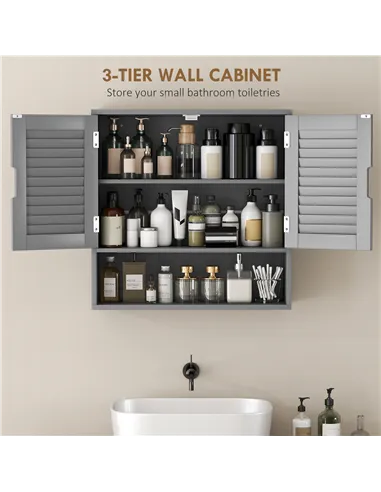 HOMCOM Bathroom Cabinet, Wall Mounted Storage Cabinet with Adjustable Shelves, 60 x 20 x 60 cm, Grey