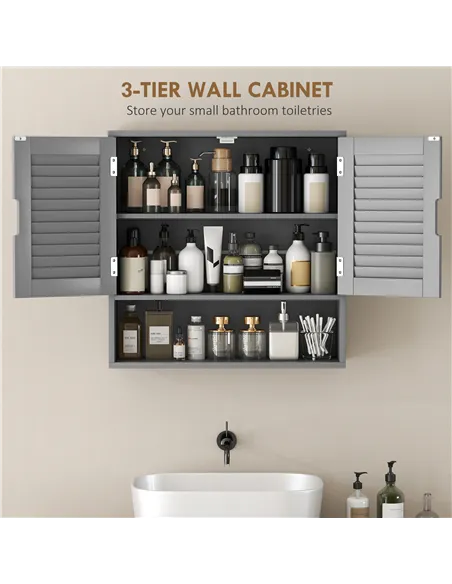 HOMCOM Bathroom Cabinet, Wall Mounted Storage Cabinet with Adjustable Shelves, 60 x 20 x 60 cm, Grey