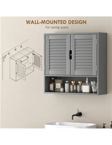 HOMCOM Bathroom Cabinet, Wall Mounted Storage Cabinet with Adjustable Shelves, 60 x 20 x 60 cm, Grey