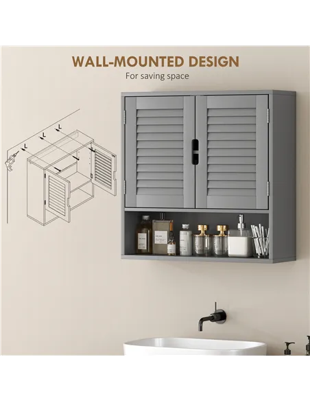 HOMCOM Bathroom Cabinet, Wall Mounted Storage Cabinet with Adjustable Shelves, 60 x 20 x 60 cm, Grey