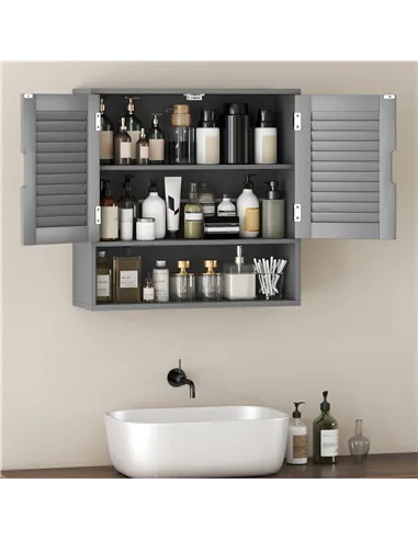 HOMCOM Bathroom Cabinet, Wall Mounted Storage Cabinet with Adjustable Shelves, 60 x 20 x 60 cm, Grey