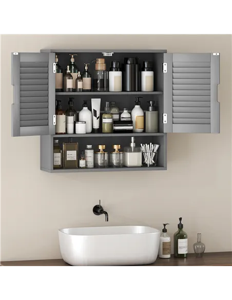 HOMCOM Bathroom Cabinet, Wall Mounted Storage Cabinet with Adjustable Shelves, 60 x 20 x 60 cm, Grey