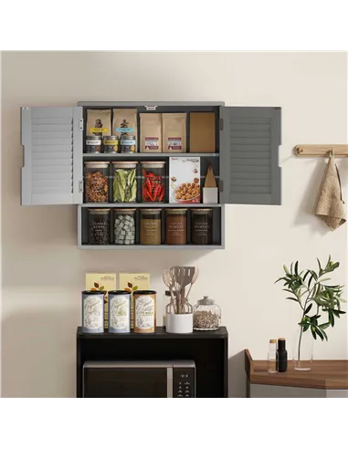 HOMCOM Bathroom Cabinet, Wall Mounted Storage Cabinet with Adjustable Shelves, 60 x 20 x 60 cm, Grey