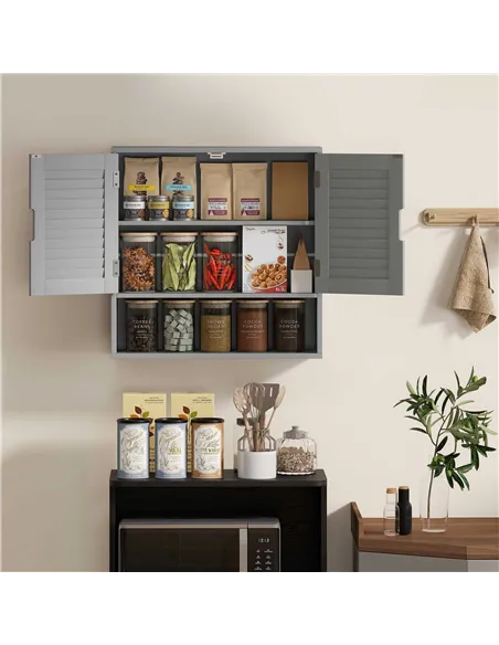 HOMCOM Bathroom Cabinet, Wall Mounted Storage Cabinet with Adjustable Shelves, 60 x 20 x 60 cm, Grey