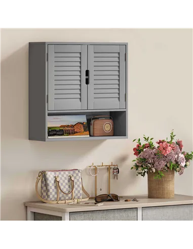 HOMCOM Bathroom Cabinet, Wall Mounted Storage Cabinet with Adjustable Shelves, 60 x 20 x 60 cm, Grey