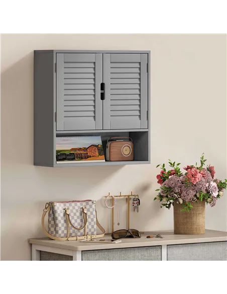 HOMCOM Bathroom Cabinet, Wall Mounted Storage Cabinet with Adjustable Shelves, 60 x 20 x 60 cm, Grey