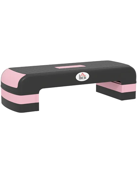 HOMCOM Aerobic Step with 3-Level Adjustable Heights for Home, Office Exercise, Black and Pink