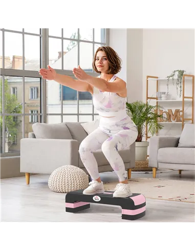HOMCOM Aerobic Step with 3-Level Adjustable Heights for Home, Office Exercise, Black and Pink