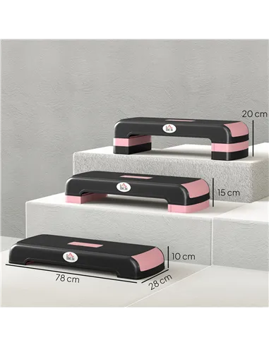 HOMCOM Aerobic Step with 3-Level Adjustable Heights for Home, Office Exercise, Black and Pink