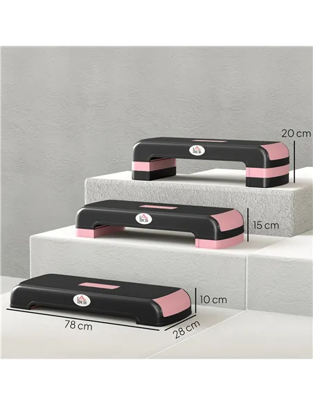 HOMCOM Aerobic Step with 3-Level Adjustable Heights for Home, Office Exercise, Black and Pink